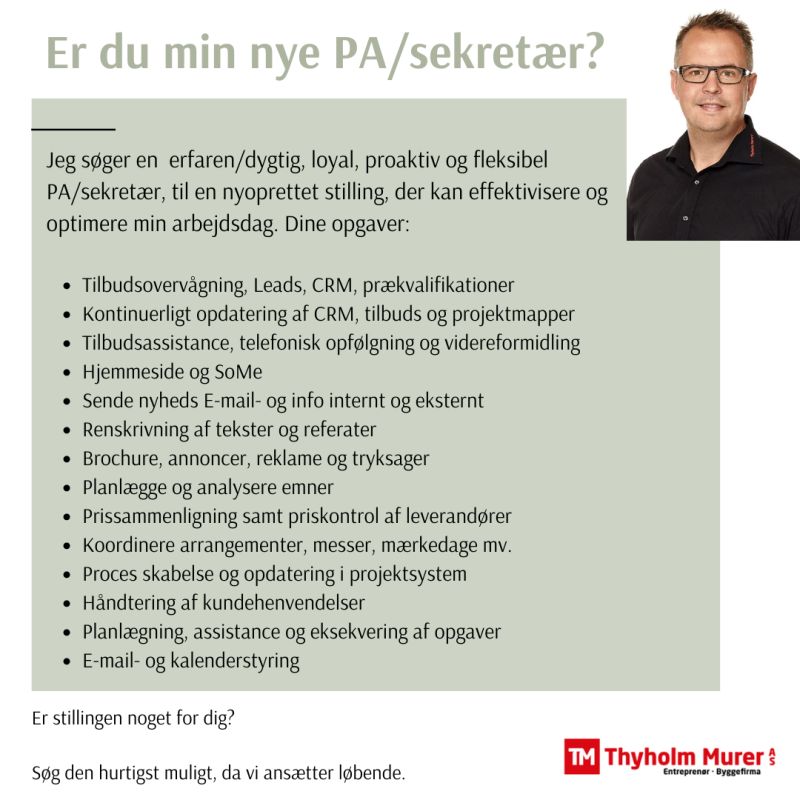 TM Thyholm Murer A/S søger personlig assistent sekretær